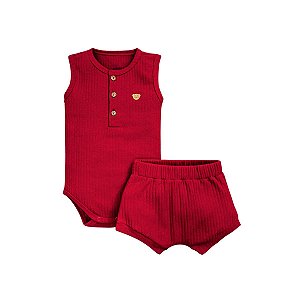 Conjunto Body Regata Shorts Canelado Vermelho
