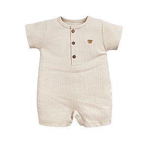 Macacão Curto Canelado Bege