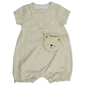 Banho de Sol Bordado com Bolsa de Urso Suedine Bege