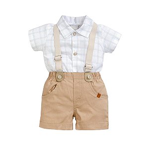 Conjunto Body Shorts Masculino Sarja Bege