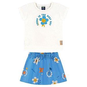 Conjunto Blusa e Short-Saia em Meia Malha Off White