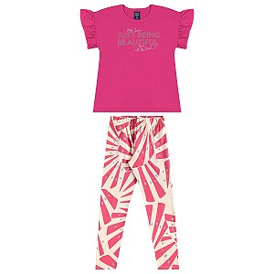 Conjunto Blusa Malha e Calça Cotton Rosa