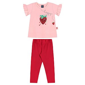 Conjunto Blusa Malha e Legging Cotton Rosa