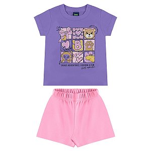 Conjunto Blusa Meia Malha e Short em Moletom Lilás