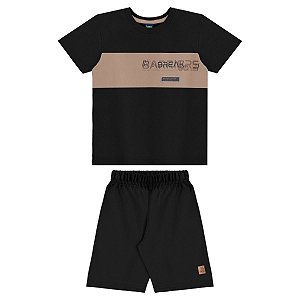 Conjunto Camiseta Malha e Bermuda Moletom Preto
