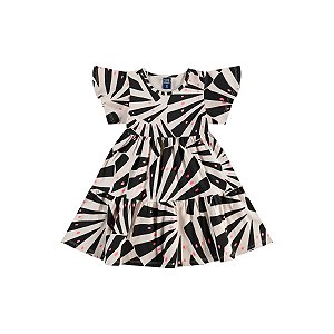 Vestido Manga Curta em Cotton Estampado Preto