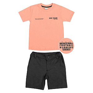 Conjunto One Team Camiseta Laranja Bermuda Molecotton