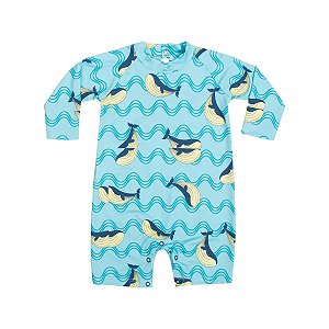 Macacão Bebê Malha Proteção UV Azul Baleia