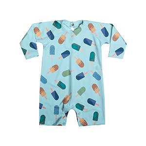 Macacão Bebê Malha Proteção UV Azul Picolé