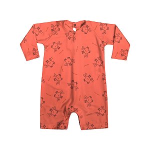 Macacão Bebê Malha Proteção UV Laranja