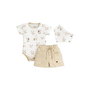 Conjunto Body Bandana e Shorts Suedine Bege