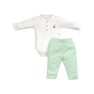 Conjunto Body Bordado Safari Calça Suedine Pima Verde