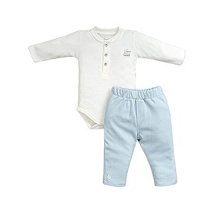 Conjunto Body Bordado Trenzinho Calça Suedine Pima Azul