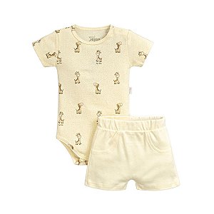 Conjunto Body Estampado Shorts Girafinha Amarelo