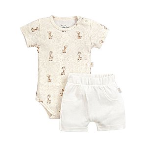 Conjunto Body Estampado Shorts Girafinha Off White