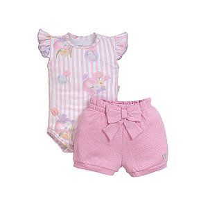 Conjunto Body Estampado Shorts Malha Lilás