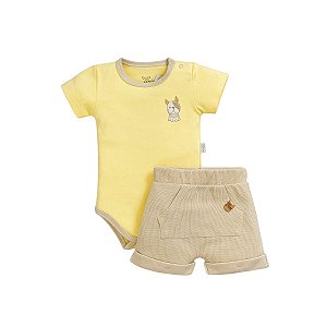 Conjunto Body Malha Tricot Masculino Amarelo