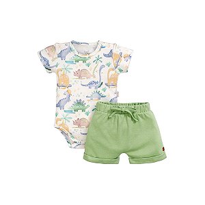 Conjunto Body Manga Curta Shorts Suedine  Masculino Verde