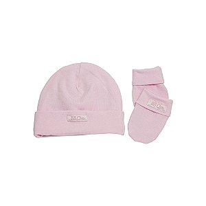 Kit Touca e Luva Suedine Rosa Bebê