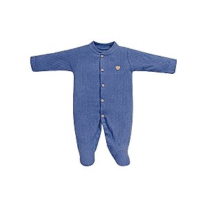 Macacão Longo Bordado Canelado Azul