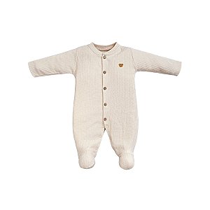 Macacão Longo Bordado Canelado Bege