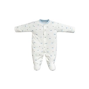 Macacão Longo Estampado Trenzinho Suedine Pima Azul