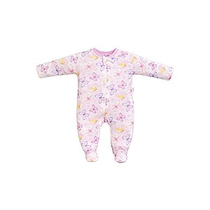 Macacão Longo Zíper Estampado Borboleta Suedine Lilás