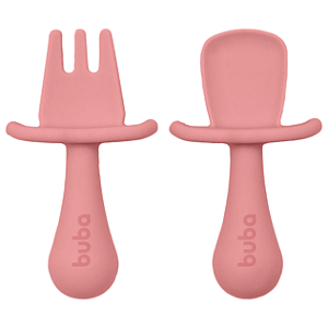 Kit Talheres em Silicone Rosa