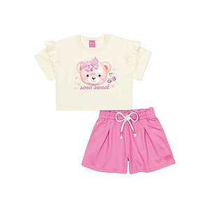 Conjunto Blusa e Shorts Off White e Rosa