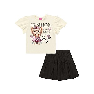 Conjunto Blusa e Shorts/Saia Cachorro Fashion Off White