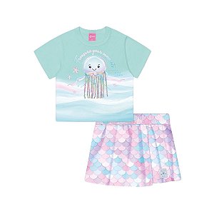 Conjunto Blusa e Shorts/Saia Escamas Verde