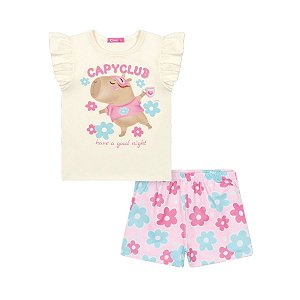Pijama Blusa e Shorts Capivara Off White