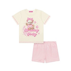 Pijama Blusa e Shorts Ursinho Off White