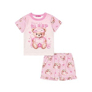 Pijama Blusa e Shorts Ursinho Rosa