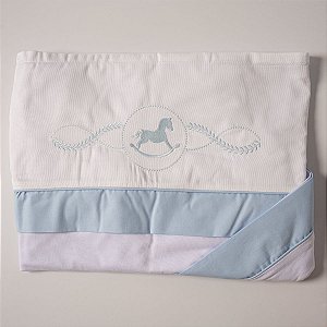 Jogo Lençol Berço 3 Peças Cavalinho Azul Bebê