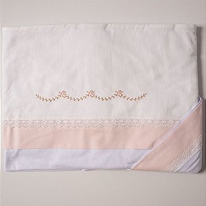 Jogo Lençol Berço 3 Peças Flores Rosa