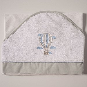 Toalha Felpa Forrada com Fralda e Capuz Balão Cinza