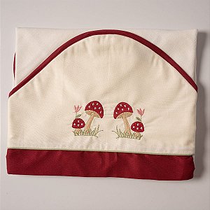 Toalha Felpa Forrada com Fralda e Capuz Cogumelo Vermelho