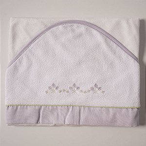 Toalha Felpa Forrada com Fralda e Capuz Flor Lilás