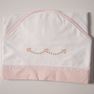 Toalha Felpa Forrada com Fralda e Capuz Flor Rosa Bebê