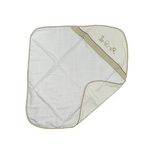 Toalha Felpa Forrada com Fralda e Capuz Safari Caqui