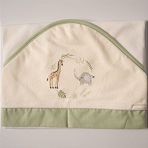 Toalha Felpa Forrada com Fralda e Capuz Safari Verde