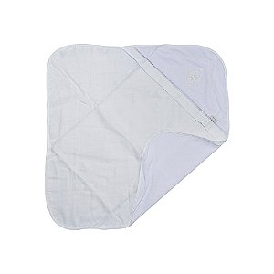 Toalha Felpa Forrada com Fralda e Capuz Ursinho Branco