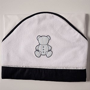 Toalha Felpa Forrada com Fralda e Capuz Urso Azul Marinho