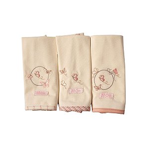 Kit 3 Babinhas Malha Dupla com Porta Chupeta Borboleta Salmão