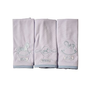 Kit 3 Babinhas Malha Dupla com Porta Chupeta Cavalinho Azul Bebê