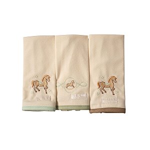Kit 3 Babinhas Malha Dupla com Porta Chupeta Cavalos Verde Menta
