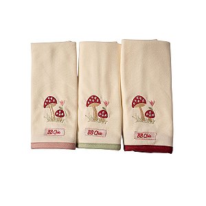 Kit 3 Babinhas Malha Dupla com Porta Chupeta Cogumelo Vermelho
