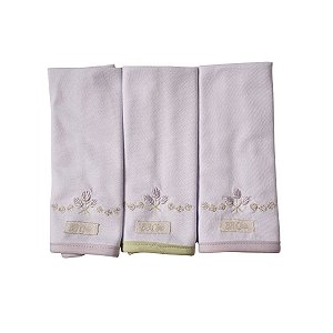Kit 3 Babinhas Malha Dupla com Porta Chupeta Flor Lilás