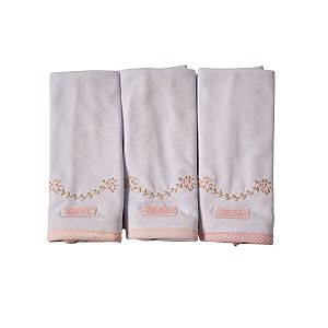 Kit 3 Babinhas Malha Dupla com Porta Chupeta Flor Rosa Bebê